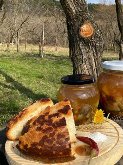 Beef soup with vegetables in a jar