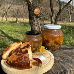 Beef soup with vegetables in a jar